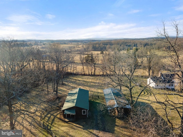 aerial view featuring a rural view