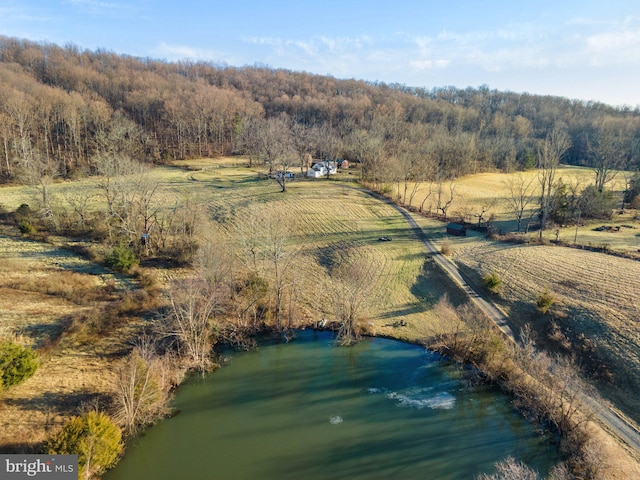 drone / aerial view with a water view and a rural view