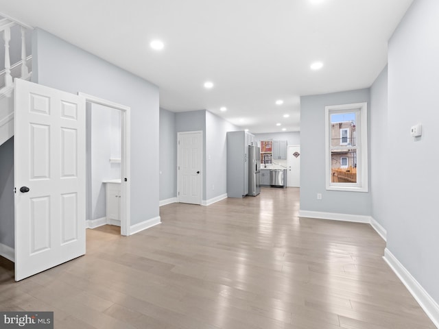 unfurnished living room with light hardwood / wood-style flooring