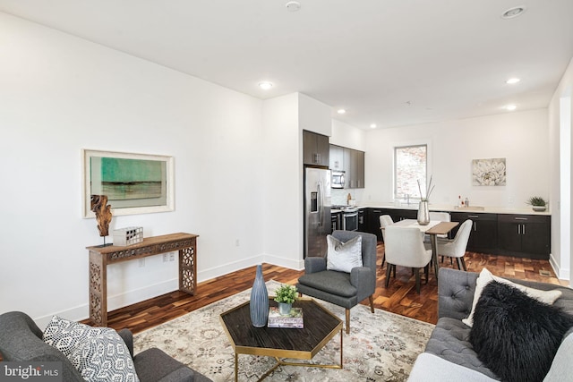 living room with hardwood / wood-style flooring