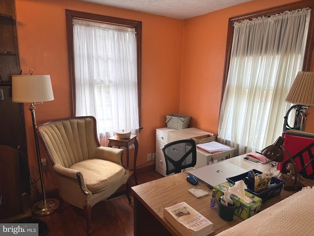 office area with hardwood / wood-style floors