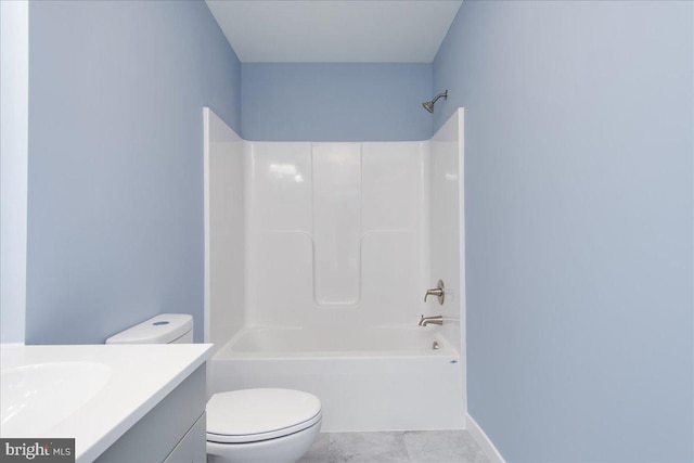 full bathroom with vanity, shower / bathtub combination, and toilet