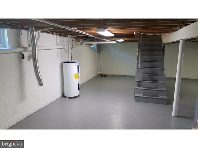 basement featuring water heater