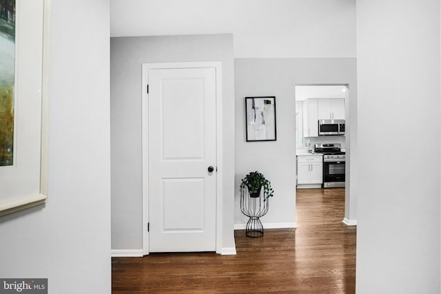 hallway with dark hardwood / wood-style floors