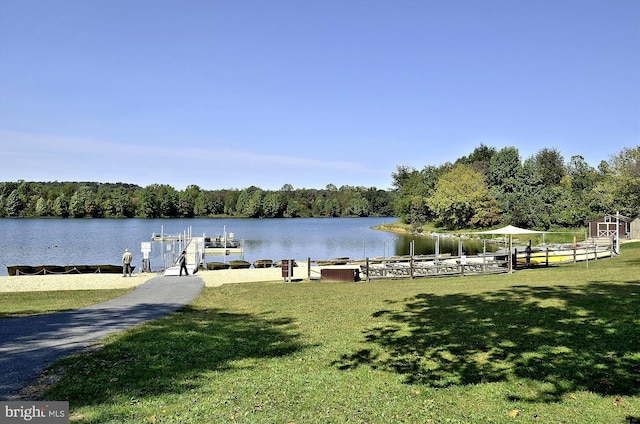 property view of water featuring a boat dock