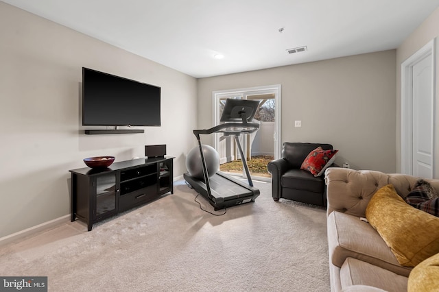 exercise area with light colored carpet