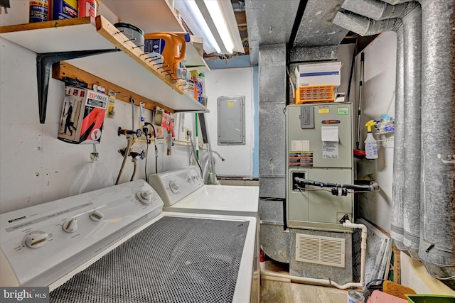 laundry area featuring washing machine and clothes dryer and electric panel