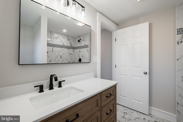 bathroom with vanity and walk in shower