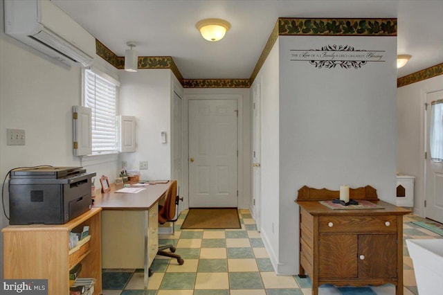 interior space with a wall mounted air conditioner