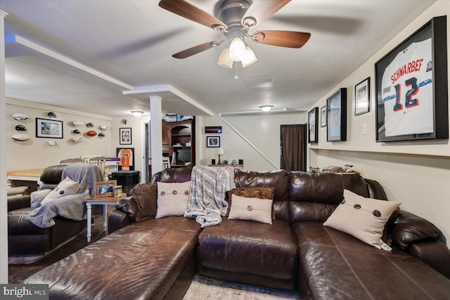 living room with ceiling fan