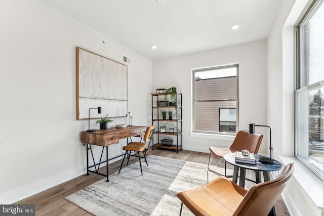 home office featuring hardwood / wood-style flooring