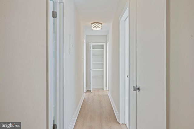 hallway with baseboards and light wood-style floors