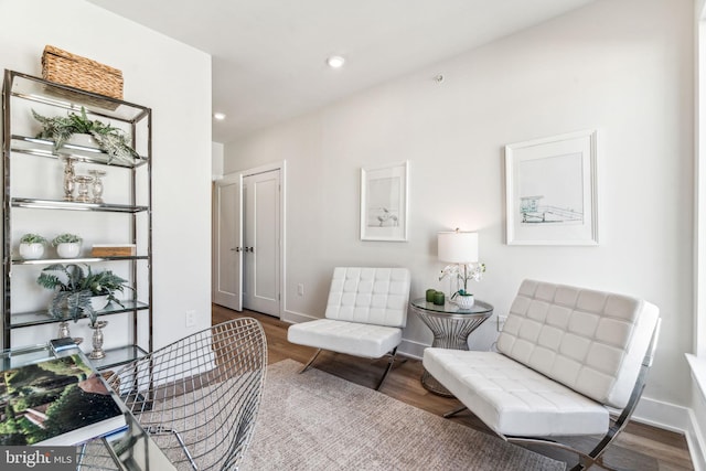 living area with hardwood / wood-style floors