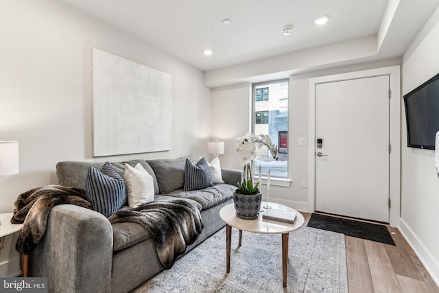 living room with light hardwood / wood-style floors