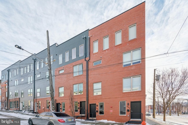 view of snow covered building