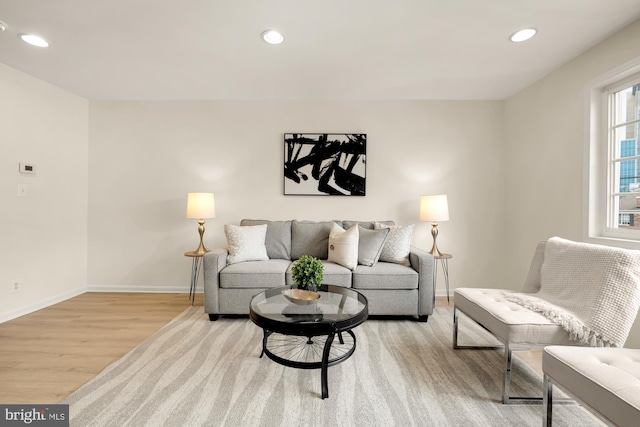 living room with light hardwood / wood-style floors