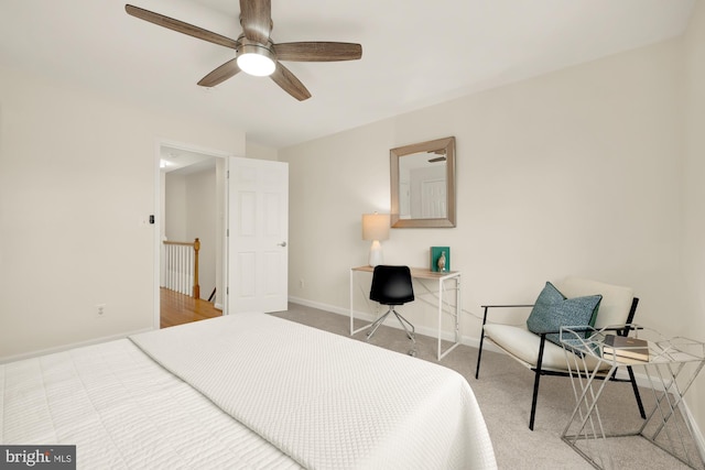 bedroom featuring ceiling fan and carpet flooring