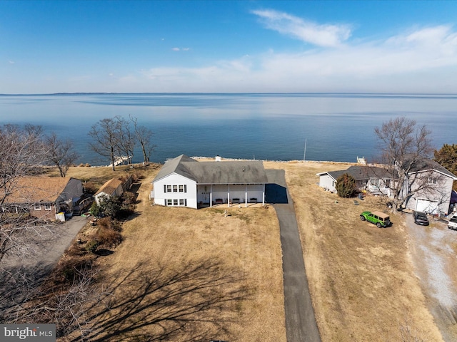 aerial view featuring a water view