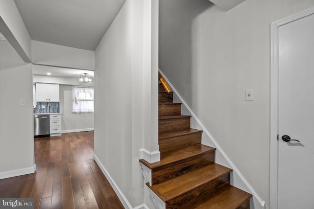 stairs featuring wood-type flooring