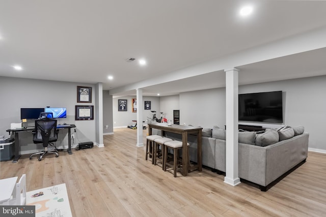 living room with light wood-type flooring