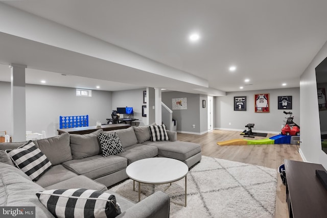 living room with light wood-type flooring