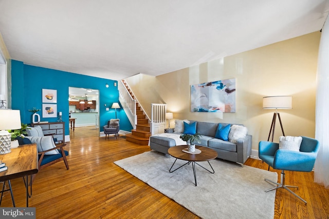 living room with hardwood / wood-style flooring