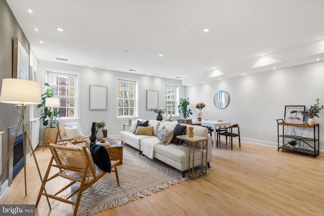 living room with light wood-type flooring