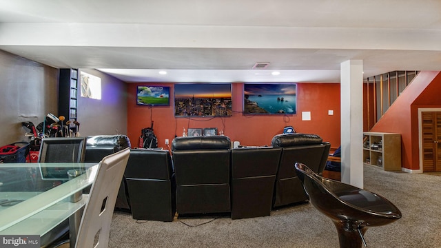 view of carpeted home theater room