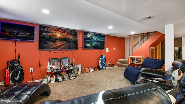 living room with carpet flooring