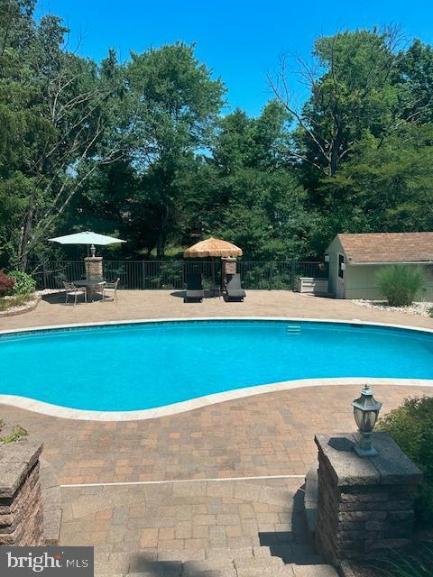 view of swimming pool with a patio area