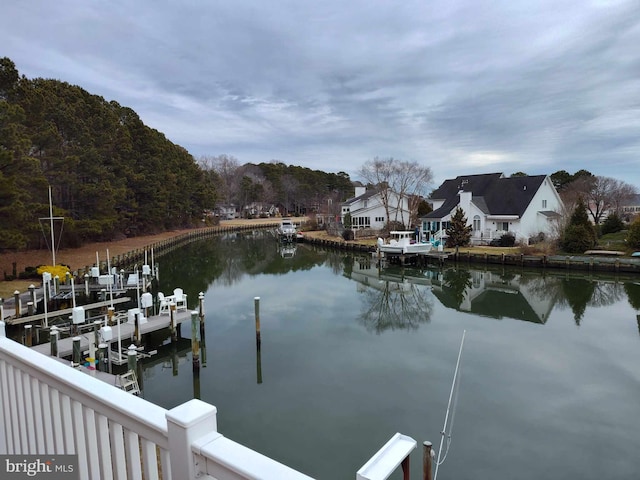 dock area with a water view