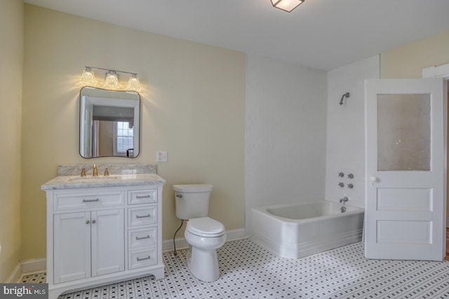 full bathroom featuring shower / tub combination, vanity, and toilet