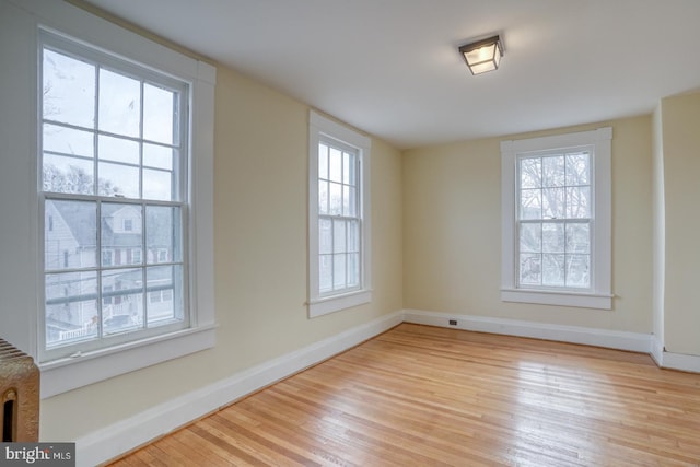 empty room with plenty of natural light and light hardwood / wood-style floors