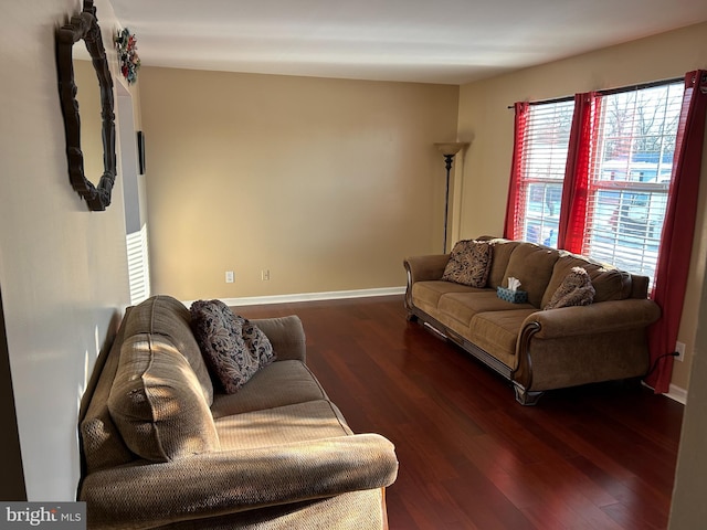 living room with dark hardwood / wood-style floors