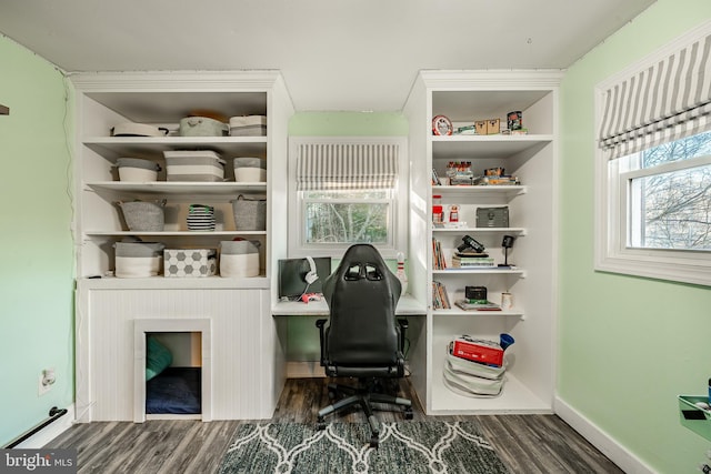 office area with dark wood-type flooring