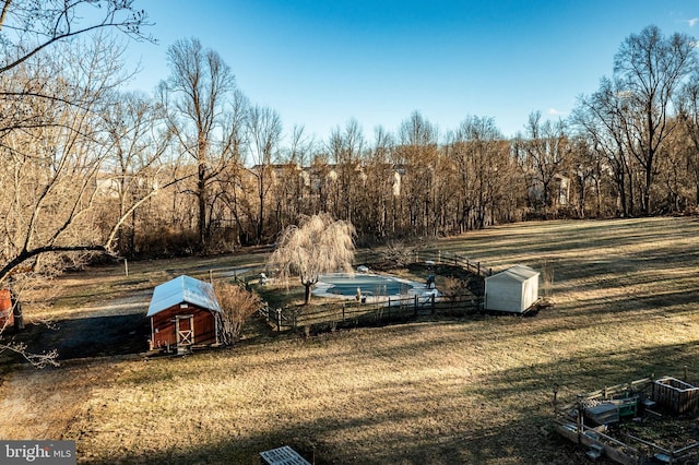 view of yard with a storage unit