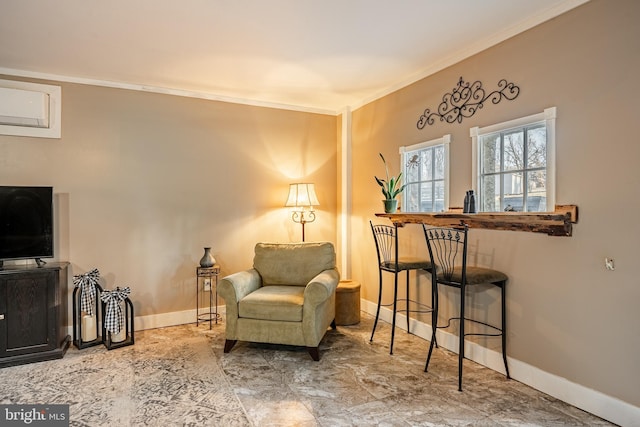 sitting room with crown molding