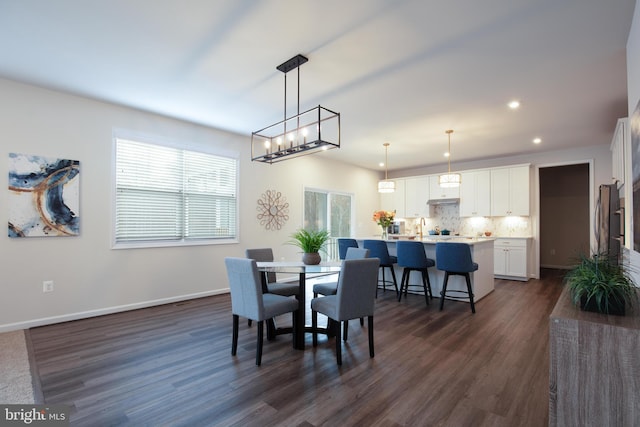 dining area with dark hardwood / wood-style floors