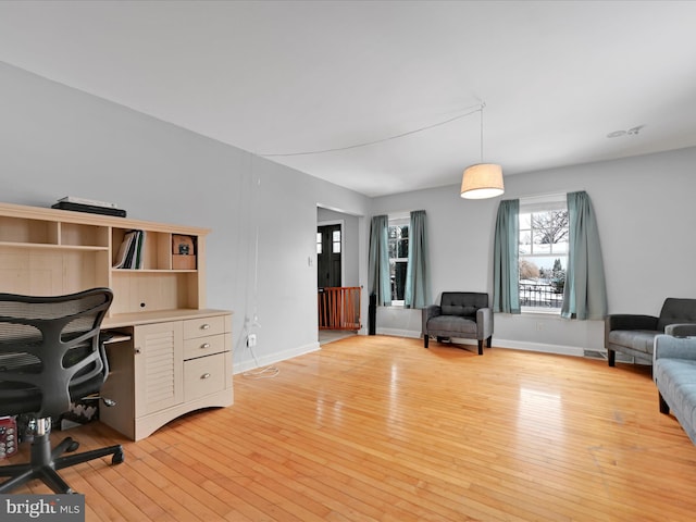 office area with light wood-type flooring