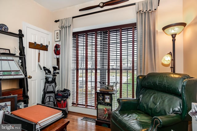 sitting room with hardwood / wood-style flooring