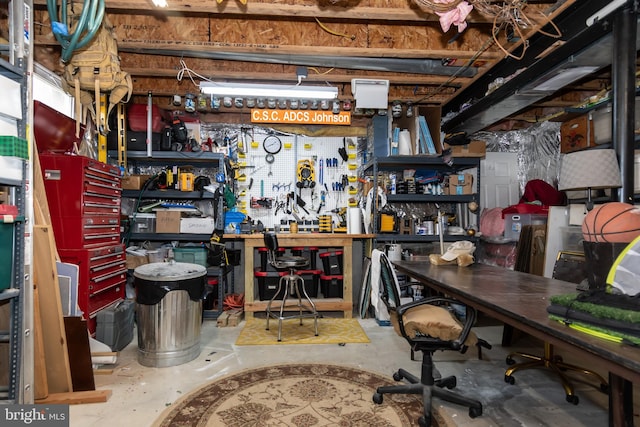 interior space featuring a workshop area