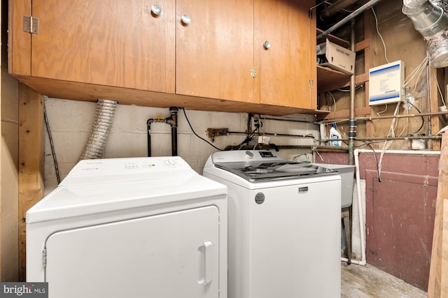 laundry area featuring cabinets and washer and clothes dryer