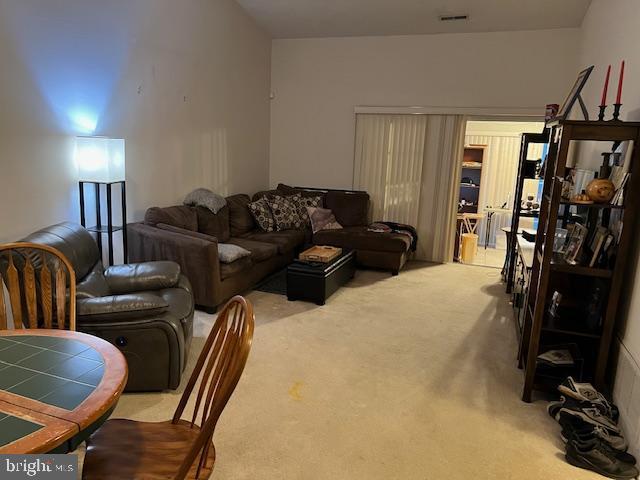 living room with carpet flooring