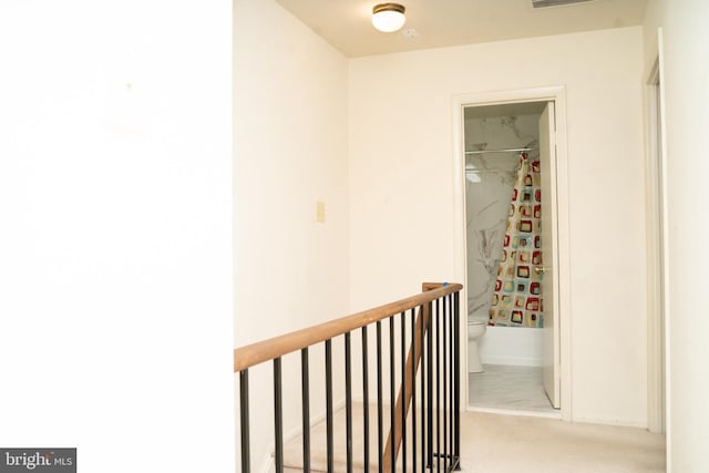 hallway featuring light carpet