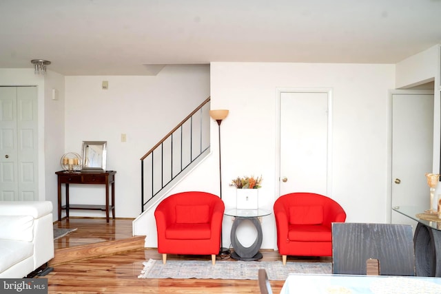 living room with hardwood / wood-style floors