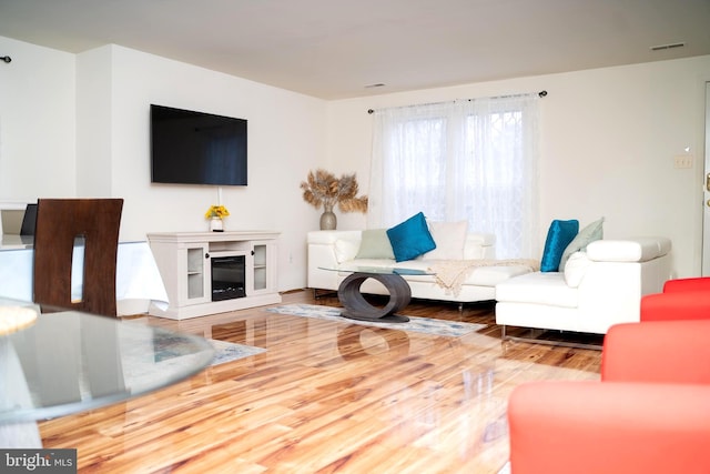 living room with hardwood / wood-style flooring