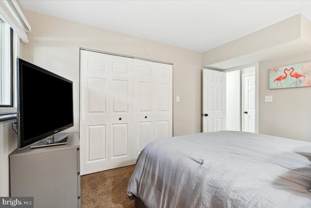 carpeted bedroom with a closet