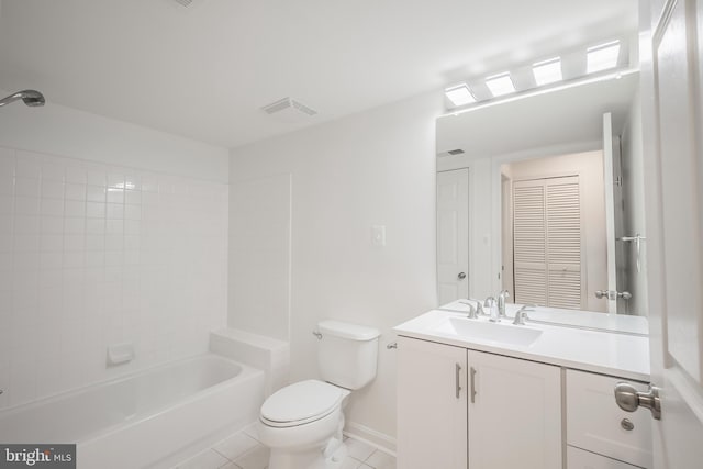 full bathroom with tile patterned floors, vanity, toilet, and shower / bathing tub combination