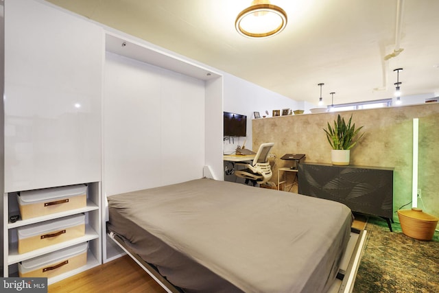 bedroom with hardwood / wood-style flooring