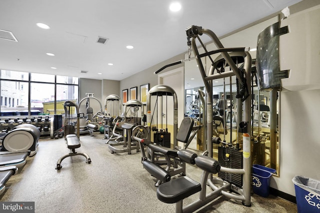 workout area with a wall of windows